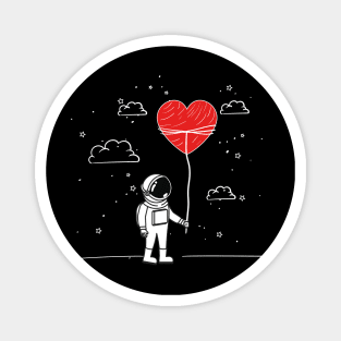 Astronaut in spacesuit standing with red heart balloon Magnet